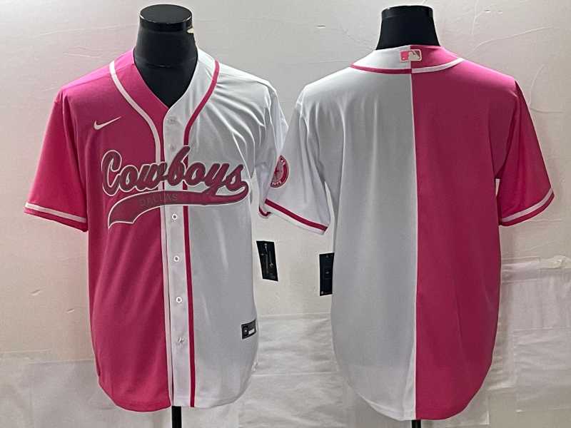 Men%27s Dallas Cowboys Blank Pink White Split Cool Base Stitched Baseball Jersey